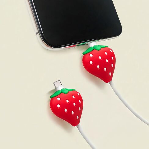 2PCS Strawberry Charging Cable Protector - Cute Fruit Design Compatible with Apple Charging Cable, Durable Anti-Break Fixer for Long-Lasting Protection in Saudi Arabia