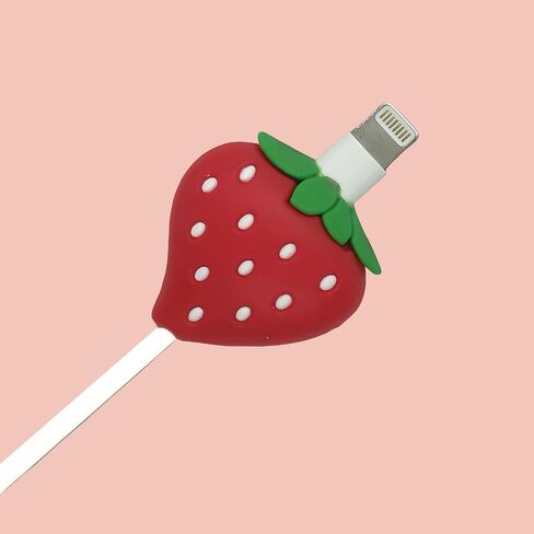 2PCS Strawberry Charging Cable Protector - Cute Fruit Design Compatible with Apple Charging Cable, Durable Anti-Break Fixer for Long-Lasting Protection in Saudi Arabia