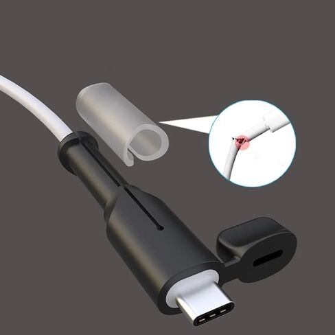 Charger Cable Protector 1 Sets (2Pcs) - Silicone Non-Slip Cord Savers, 3-in-1 Dustproof+Organizer+Protection, USB Wire Protector (Compatible with Dual USB-C, Black) in Saudi Arabia