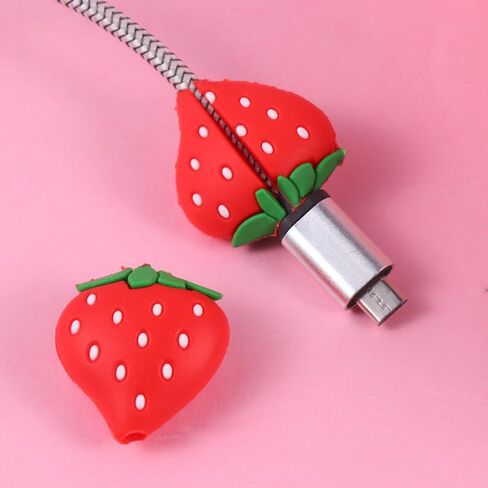 Homoyoyo 3Pcs USB Charger Protector Strawberry Data Cable Protection Case Phone Charger Protector for Cord Charge and Data Cute Red Fruit Design 3x3x1CM Cable Saver Protection Prevents Fraying Damage in Saudi Arabia