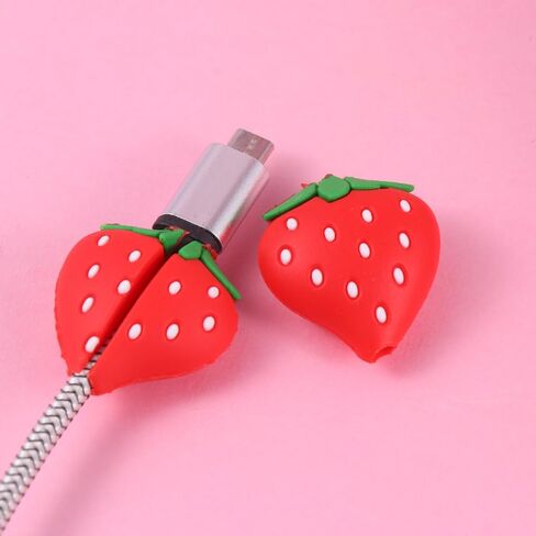 Homoyoyo 3Pcs USB Charger Protector Strawberry Data Cable Protection Case Phone Charger Protector for Cord Charge and Data Cute Red Fruit Design 3x3x1CM Cable Saver Protection Prevents Fraying Damage in Saudi Arabia