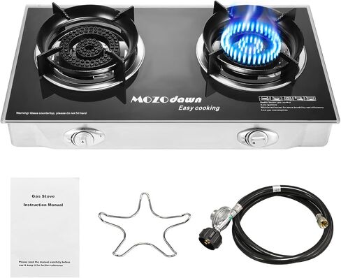 2 Burner Propane Stove Outdoor Portable Gas Stove, 30000 BTU Propane Burner with Cast Iron Honeycomb Stove Head, Thickened furnace rack, LPG Adapter Hose, LPG Gas Stove for Camping in Saudi Arabia