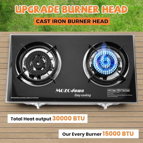 2 Burner Propane Stove Outdoor Portable Gas Stove, 30000 BTU Propane Burner with Cast Iron Honeycomb Stove Head, Thickened furnace rack, LPG Adapter Hose, LPG Gas Stove for Camping in Saudi Arabia