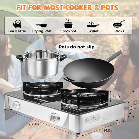 2 Burner Propane Stove Outdoor Portable Gas Stove, 30000 BTU Propane Burner with Cast Iron Honeycomb Stove Head, Thickened furnace rack, LPG Adapter Hose, LPG Gas Stove for Camping in Saudi Arabia