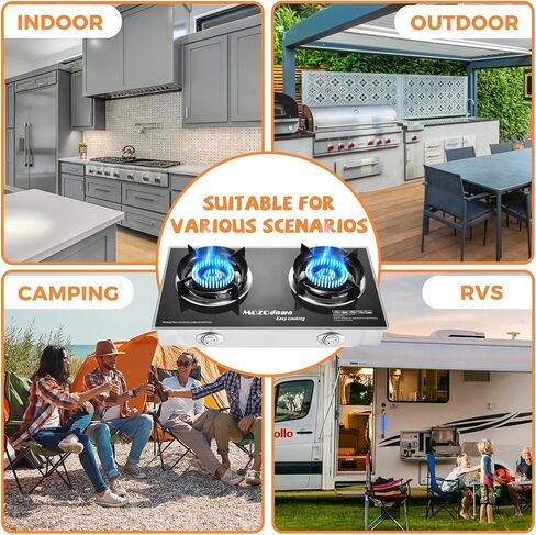2 Burner Propane Stove Outdoor Portable Gas Stove, 30000 BTU Propane Burner with Cast Iron Honeycomb Stove Head, Thickened furnace rack, LPG Adapter Hose, LPG Gas Stove for Camping in Saudi Arabia