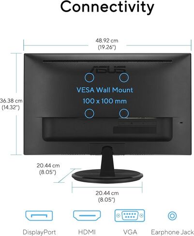 ASUS 22" Eye Care Monitor (VP229QF) – 100Hz, IPS, Full HD, 99% sRGB, Frameless, Adaptive-Sync, DisplayPort, HDMI, Low Blue Light, Flicker Free, Wall Mountable, 3 yr Warranty in Saudi Arabia
