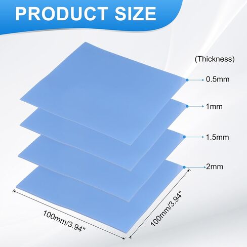 PATIKIL Thermal Pads 100x100mm，0.5mm+1mm+1.5mm+2mm, 4 Pack Silicone Cooling Thermal Pad for CPU GPU IC PCIe M.2 2280 SSD NVMe Heatsink, Blue in Saudi Arabia