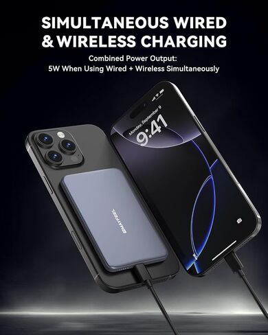 Mayfeel 0.3''Ultra Slim Power Bank, 5,000mAh Wireless Portable Charger with USB-C Cable, Fast Charging Compatible with iPhone 16/15/14/13/12 in Saudi Arabia