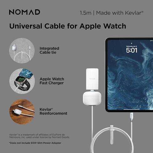 Nomad Apple Watch Charger USB C Cable 1.5m Carbide 2in1 ، كابل شحن USB C - 100W Fast Iwatch Charger USBC لـ Apple Watch و AirPods و iPhone ، كابلات الشحن العالمية C ، in Kuwait