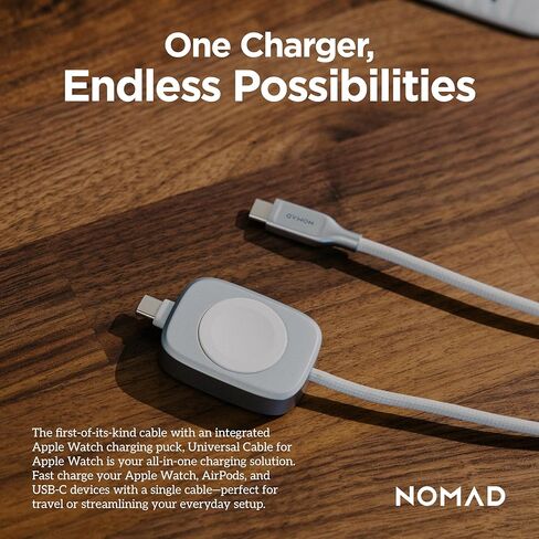 Nomad Apple Watch Charger USB C Cable 1.5m Carbide 2in1 ، كابل شحن USB C - 100W Fast Iwatch Charger USBC لـ Apple Watch و AirPods و iPhone ، كابلات الشحن العالمية C ، in Kuwait