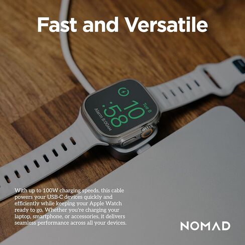 Nomad Apple Watch Charger USB C Cable 1.5m Carbide 2in1 ، كابل شحن USB C - 100W Fast Iwatch Charger USBC لـ Apple Watch و AirPods و iPhone ، كابلات الشحن العالمية C ، in Kuwait