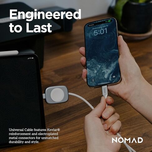 Nomad Apple Watch Charger USB C Cable 1.5m Carbide 2in1 ، كابل شحن USB C - 100W Fast Iwatch Charger USBC لـ Apple Watch و AirPods و iPhone ، كابلات الشحن العالمية C ، in Kuwait