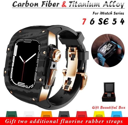 مجموعة حزام مطاط الفلور لـ Apple Watch 8 7 45mm Carbon Carbon Titanium Cover Cover Cover Pumper for Iwatch 6 SE 5 4 44mm band set in Saudi Arabia