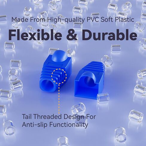 CableGeeker 100-Pack Cat6 / Cat5e RJ45 Strain Relief Boots, RJ45 Boot, Cat 6 Boot, Cat6 Ethernet Boots, Suitable for 6.5mm(0.26in) Ethernet Cables (Round-Press Blue) in Kuwait