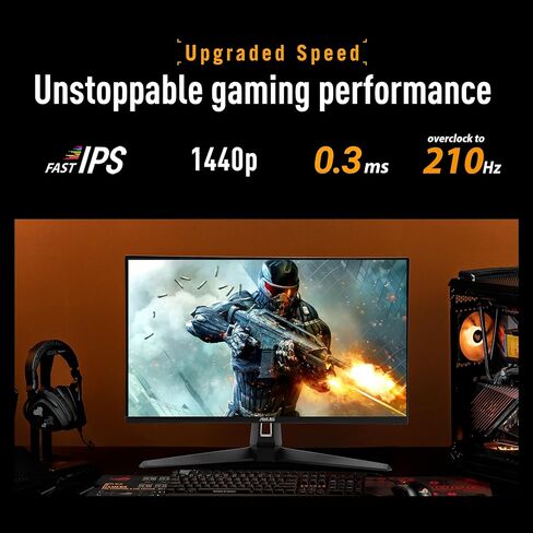 ASUS TUF Gaming 27" 1440P Monitor (VG27AQL5A) – QHD (2560 x 1440), 210Hz, 0.3ms, Fast IPS, Extreme Low Motion Blur Sync, Speakers, DisplayWidget Center, Gaming AI, Height Adjustment, 3 yr Warranty in Saudi Arabia