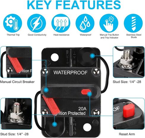 150 AMP FUSE Holders ، قاطع دائرة الصوت ، إعادة ضبط العاكس الصمامات ، حامل الصمامات 12V-48V DC ، استبدال الصمامات ، مع زر إعادة الضبط ، لنظام صوت القوارب البحرية للسيارات الحالية حماية الحمل الزائد الحالي in Kuwait