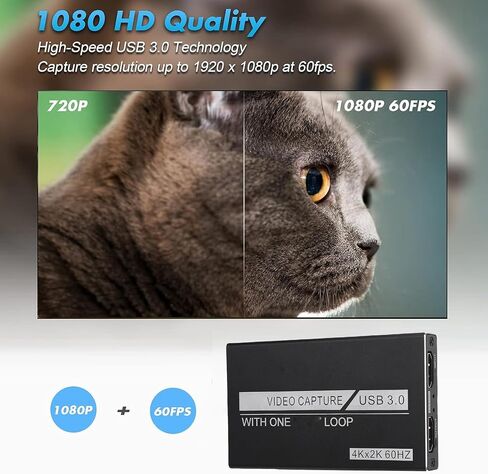 VBESTLIFE Video Capture Card, USB 3.0 Capture Card 4K HDMI Out, 1080P 60FPS Video Game Capture for Streaming Works for PS, Switch, Camera, PC, OBS in Saudi Arabia