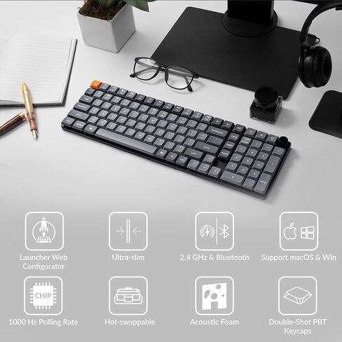 Keychron K17 Max 96% Layout QMK/Launcher Ultra-Slim Wireless/Type-C Wired Mechanical Keyboard with RGB Backlit Hot-Swappable, Low-Profile Gateron Mechanical Brown Switch Compatible with Mac Windows in Saudi Arabia