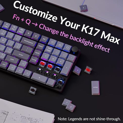 Keychron K17 Max 96% Layout QMK/Launcher Ultra-Slim Wireless/Type-C Wired Mechanical Keyboard with RGB Backlit Hot-Swappable, Low-Profile Gateron Mechanical Brown Switch Compatible with Mac Windows in Saudi Arabia