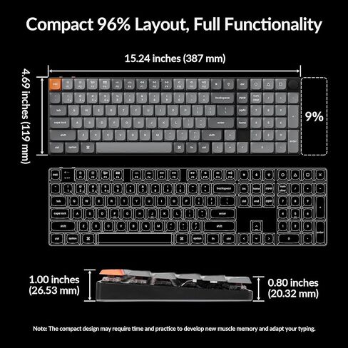 Keychron K17 Max 96% Layout QMK/Launcher Ultra-Slim Wireless/Type-C Wired Mechanical Keyboard with RGB Backlit Hot-Swappable, Low-Profile Gateron Mechanical Brown Switch Compatible with Mac Windows in Saudi Arabia