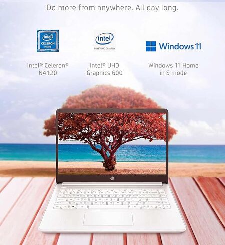 HP Newest 14in Schools and Business Laptop, Intel Quad-Core N4120 CPU, 16GB RAM, 64GB eMMC, 256GB Micro SD, 1-Y Office 365, Webcam, HDMI, WiFi, Win 11 S(White) in Saudi Arabia