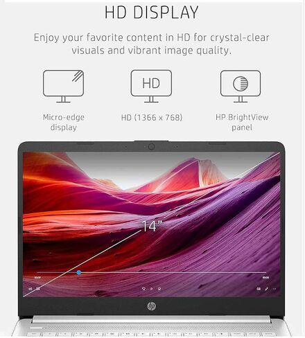 HP Newest 14in Schools and Business Laptop, Intel Quad-Core N4120 CPU, 16GB RAM, 64GB eMMC, 256GB Micro SD, 1-Y Office 365, Webcam, HDMI, WiFi, Win 11 S(White) in Saudi Arabia
