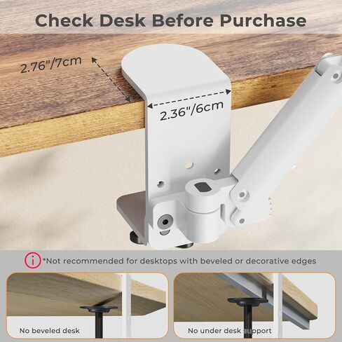 JOY worker Universal Clamp-on Adjustable Armrest, Ergonomic 360° Rotating Elbow Rest Pad for Desk, 6-Level Height Desk Arm Support for Thicker Desktop, Left/Right Hand, White in Kuwait