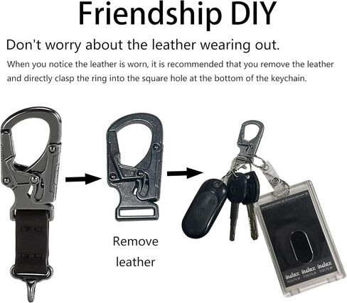 Heavy Duty Dual Lock Keychain Carabiner Clip with PU Leather Strap, 110 lbs Load Capacity, Zinc Alloy, Black, 3.2 x 1 inches in Saudi Arabia