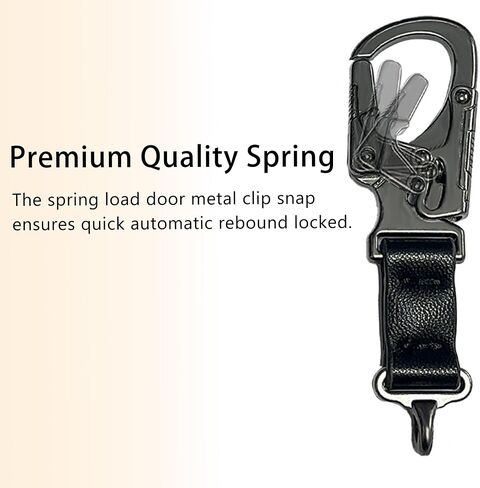 Heavy Duty Dual Lock Keychain Carabiner Clip with PU Leather Strap, 110 lbs Load Capacity, Zinc Alloy, Black, 3.2 x 1 inches in Saudi Arabia