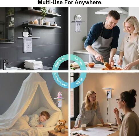 Surge Protector Multi-Plug Outlet, Wall Outlet Extender with Night Light and Shelf, Power Socket Expander, (2A+1C) USB Wall Charger Power Strip Electric Outlet for Home & Office (Black) in Saudi Arabia