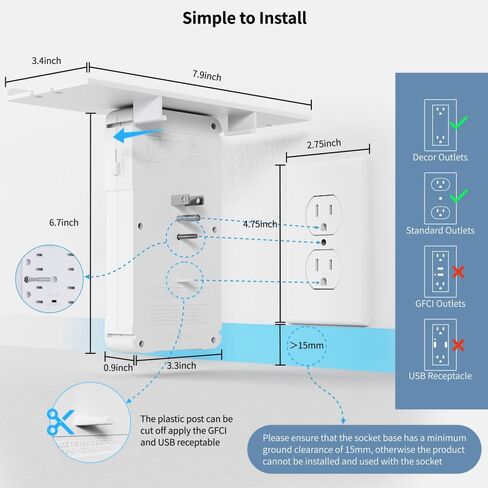 Surge Protector Multi-Plug Outlet, Wall Outlet Extender with Night Light and Shelf, Power Socket Expander, (2A+1C) USB Wall Charger Power Strip Electric Outlet for Home & Office (Black) in Saudi Arabia
