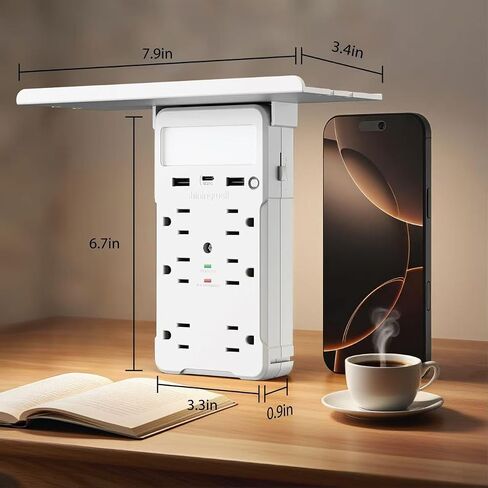 Surge Protector Multi-Plug Outlet, Wall Outlet Extender with Night Light and Shelf, Power Socket Expander, (2A+1C) USB Wall Charger Power Strip Electric Outlet for Home & Office (Black) in Saudi Arabia