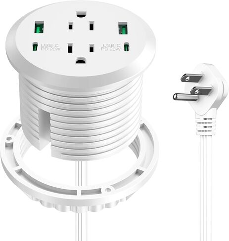 3 inch Desktop Power Grommet with PD 20W USB C,Furniture Recessed Power Strip,2 Outlets,4 USB Ports,40W Total,Flush-Mount for Desktop, Workspace Essential Desk Outlet (Black, 6 FT Cable) in Saudi Arabia