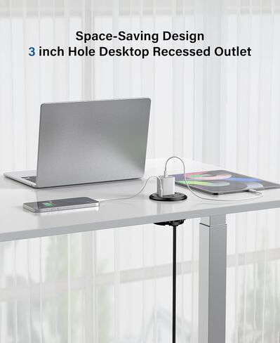 3 inch Desktop Power Grommet with PD 20W USB C,Furniture Recessed Power Strip,2 Outlets,4 USB Ports,40W Total,Flush-Mount for Desktop, Workspace Essential Desk Outlet (Black, 6 FT Cable) in Saudi Arabia
