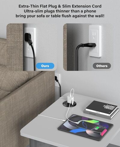 3 inch Desktop Power Grommet with PD 20W USB C,Furniture Recessed Power Strip,2 Outlets,4 USB Ports,40W Total,Flush-Mount for Desktop, Workspace Essential Desk Outlet (Black, 6 FT Cable) in Saudi Arabia