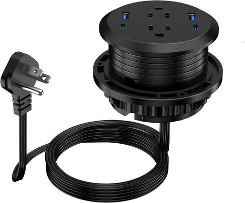 3 inch Desktop Power Grommet with PD 20W USB C,Furniture Recessed Power Strip,2 Outlets,4 USB Ports,40W Total,Flush-Mount for Desktop, Workspace Essential Desk Outlet (Black, 6 FT Cable) in Saudi Arabia