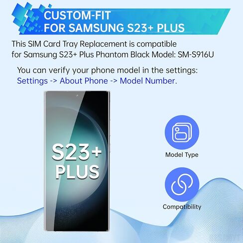 استبدال علبة بطاقة SIM لـ Samsung Galaxy S23 Plus (إصدار SIM فردي) محول حامل صينية البطاقة السوداء Phantom Black مع قاذف الإبرة لـ S23+ Plus SM-S916U SM-S916U1 in Saudi Arabia