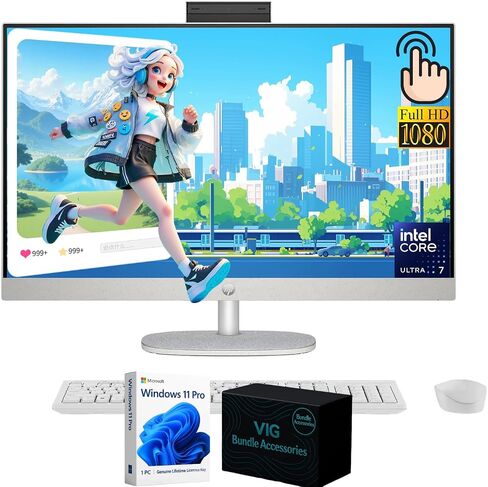 HP 27" Touchscreen All-in-One Desktop Computer, 27 inch FHD Anti-Glare Display, Intel 12-Core Ultra 7-155U, Windows 11 Pro PC for Business and Daily, Adjustable Height, Wi-Fi 6, 64 GB DDR5 | 1 TB SSD in Saudi Arabia