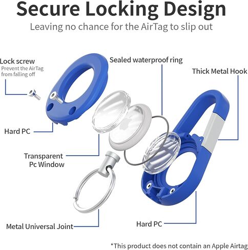 حالة من سلسلة مفاتيح Airtag مع carabiner ، ترقية نافذة واضحة مقاومة للماء لحامل Airtag مع قفل آمن ، سلسلة مفاتيح سيارة متينة مقاومة للخدش لـ Apple Airtag (أسود) in Kuwait