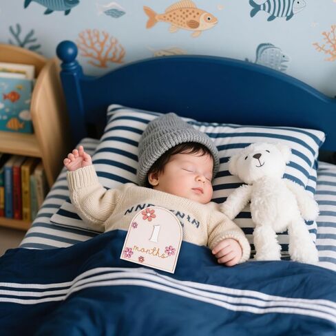 2 PCS Baby Monthly Milestone Sign ، لمدة شهر واحد إعلان إعلان علامات معلميات خشبية ، اسم الطفل ، اسم عطلتي الأولى لعلامات عطلتي للطفلة الدعائم الفوتوغرافية in Kuwait