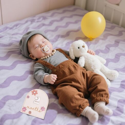 2 PCS Baby Monthly Milestone Sign ، لمدة شهر واحد إعلان إعلان علامات معلميات خشبية ، اسم الطفل ، اسم عطلتي الأولى لعلامات عطلتي للطفلة الدعائم الفوتوغرافية in Kuwait