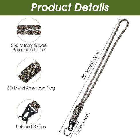 2 Pcs Heavy Duty Braided Paracord Lanyard Keychain with USA Flag Necklace Keychains Braided Strong Lanyard Durable Parachute Rope for Outdoor Activities Camera Keys Whistle Traveling in Saudi Arabia