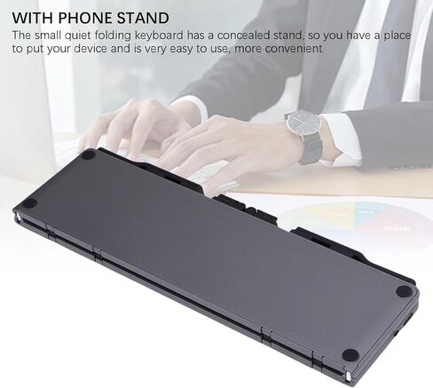Foldable Bluetooth Keyboard, Wireless Portable Travel Keyboard with Phone Stand, Quiet Bluetooth Folding with 60 Keys for All Tablet Phones Laptop PC (Grey Black) in Kuwait