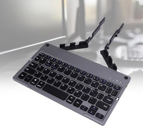 Foldable Bluetooth Keyboard, Wireless Portable Travel Keyboard with Phone Stand, Quiet Bluetooth Folding with 60 Keys for All Tablet Phones Laptop PC (Grey Black) in Kuwait