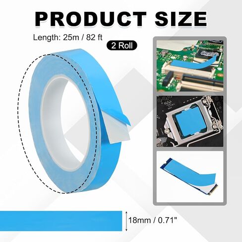 PATIKIL Thermal Adhesive Tape, 2 Rolls 25m x 18mm x 0.2mm Double Side Adhesive Thermal Conductive Tape for Heatsink LED GPU Modules Computer CPU IC Chip, Blue in Saudi Arabia