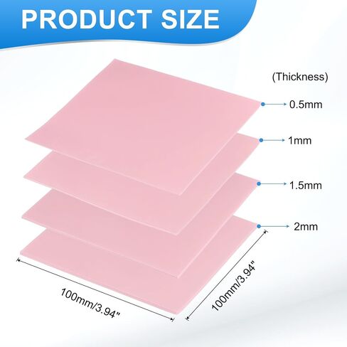 PATIKIL Thermal Pads 100x100mm，0.5mm+1mm+1.5mm+2mm, 4 Pack Silicone Cooling Thermal Pad for CPU GPU IC PCIe M.2 2280 SSD NVMe Heatsink, Pink in Saudi Arabia