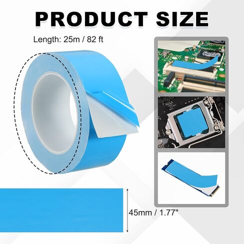 PATIKIL Thermal Adhesive Tape, 25m x 45mm x 0.2mm Double Side Adhesive Thermal Conductive Tape for Heatsink LED GPU Modules Computer CPU IC Chip, Blue in Saudi Arabia