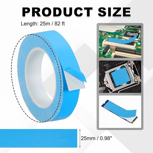 PATIKIL Thermal Adhesive Tape, 25m x 25mm x 0.2mm Double Side Adhesive Thermal Conductive Tape for Heatsink LED GPU Modules Computer CPU IC Chip, Blue in Saudi Arabia