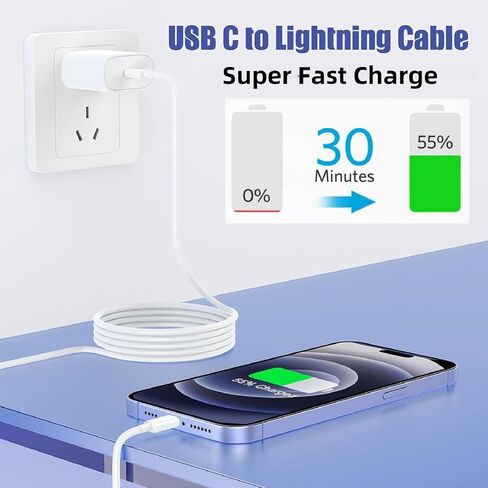 للحصول على USB C إلى Cable Cable 27W شحن سريع 15 قدمًا/5M 2PACK MFI معتمد من النايلون مضفر كبل الشاحن الطويل الطويل المتوافق مع iPad/iPod/iPhone 14/13/11/11/PRO MAX/X/SE/8/7 Series in Kuwait