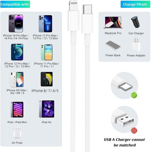 للحصول على USB C إلى Cable Cable 27W شحن سريع 15 قدمًا/5M 2PACK MFI معتمد من النايلون مضفر كبل الشاحن الطويل الطويل المتوافق مع iPad/iPod/iPhone 14/13/11/11/PRO MAX/X/SE/8/7 Series in Kuwait